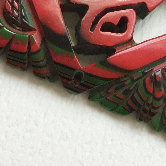 Vintage Iro Urushi Japanese Lacquer Green & Red Carved Kanji Love Pendant - Picture 7 of 7